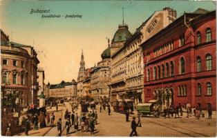 1909 Budapest VIII. József körút, Blaha Lujza tér, villamos, lovaskocsi, Rémi szálloda (ázott / wet damage)