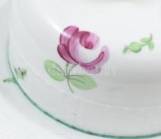 Herendi virágmintás vajtartó fedő és előételes tányér, kézzel festett porcelán, jelzett, hibátlan, d...