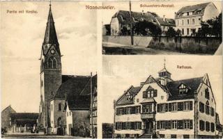 1918 Nonnenweier (Schwanau), Partie mit Kirche, Schwestern-Anstalt, Rathaus / church, institute, town hall