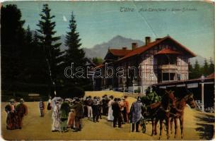 1911 Alsótátrafüred, Unter-Schmecks, Dolny Smokovec (Magas-Tátra, Vysoké Tatry); lovashintó szálló vendégekkel. Jurányi és Társa kiadása / horse chariot with hotel guests (fa)