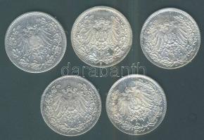 Német Birodalom / Császárság 1905-1918. 1/2M Ag 5klf db T:1,2,2/3