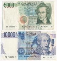 Olaszország 1984. 10.000L + 1985. 5000L T:III 10.000L szép papírral  Italy 1984. 10.000 Lire + 1985. 5000 Lire C:F 10.000 Lire with fine paper  Krause P#112.b, P#111.c