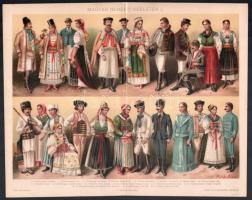 cca 1900 Magyar Népviseletek I-II., a Pallas Nagy Lexikona 2 db melléklete. Színes litográfia, papír...