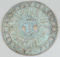 Jelzés nélkül, retró bronz falidísz, kopásnyomokkal, d: 24 cm