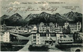 1918 Újtátrafüred, Neu-Schmecks, Novy Smokovec (Magas-Tátra, Vysoké Tatry); villamos megállóhely. Kertész Tódor 109-1917. / tram station (szakadás / tear)