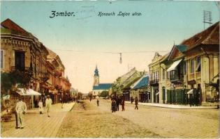 1915 Zombor, Sombor; Kossuth Lajos utca, üzletek / street, shops (EB)