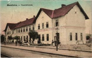 1916 Mádéfalva, Csík-Mádéfalva, Siculeni; vasútállomás. Mesko Jacab kiadása / Bahnhof / railway station (EK)