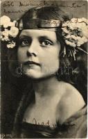 1909 Lány virágokkal. Hátoldalon sorsjegy / Girl with flowers. Lottery ticket on the backside (EK)