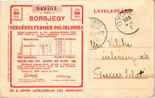 1909 Lány virágokkal. Hátoldalon sorsjegy / Girl with flowers. Lottery ticket on the backside (EK)