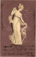 1900 Lady art postcard. Meissner & Buch Künstler-Postkarten Serie No. 1069. litho (tűnyomok / pin marks)