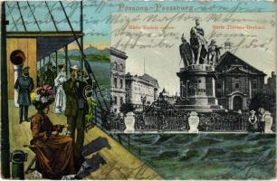 1906 Pozsony, Pressburg, Bratislava; Mária Terézia szobor. Hajós montázs / statue. Montage with ship deck, Art Nouveau (EK)