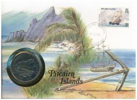 Pitcairn-szigetek 1990. 1$ Cu-Ni A Pitcairn szigetek gyarmatosításának 200. évfordulója forgalomba nem került emlékkiadás felbélyegzett borítékban, bélyegzéssel, német nyelvű leírással T:1 patina Pitcairn Islands 1990. 1 Dollar Cu-Ni 200th Anniversary of the Pitcairn Islands non-circulating commemorative coin in envelope with stamp, cancellation, and a description in german C:UNC patina Krause KM#7