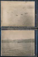 cca 1914-1918 I. világháborús flotta fotója, hadihajókkal és tengeralattjáróval, 2 db fotó, 9x12 cm