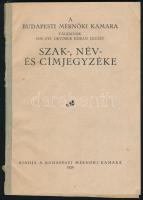 1929 A Budapesti Mérnöki Kamara tagjainak 1929. évi október hóban lezárt szak-, név- és címjegyzéke. Bp., 1929., Budapesti Mérnöki Kamara, 126+1 p. Papírkötés, sérült, hiányos borítóval, az utolsó lap szakadt, sérült.