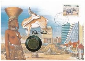 Namíbia 1993. 1D felbélyegzett borítékban, bélyegzéssel, német nyelvű leírással T:1- patina  Namibia 1993. 1 Dollar in envelope with stamp and cancellation, with German description C:AU patina