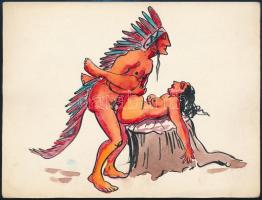 Jelzés nélkül, feltehetően XX. sz. első felében működött alkotó: Pornográf rajz. Akvarell, tus papír. 12,5x16,5 cm