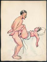 Jelzés nélkül, feltehetően XX. sz. első felében működött alkotó: Pornográf rajz. Akvarell, tus papír. 16,5x12,5 cm