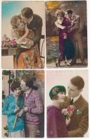 13 db RÉGI romantikus motívum képeslap vegyes minőségben: szerelmes párok / 13 pre-1945 romantic motive postcards in mixed quality: couples in love