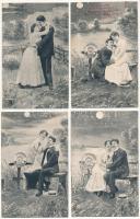 6 db RÉGI romantikus motívum képeslap vegyes minőségben: szerelmes páros sorozat / 6 pre-1908 romantic motive postcards in mixed quality: couples in love series