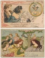 2 db RÉGI szecessziós litho hölgy képeslap / 2 pre-1945 Art Nouveau litho lady postcards