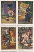 6 db RÉGI művészlap: Grimm testvérek mese képeslapok / 6 pre-1945 art postcards: Grimms Fairy Tales