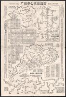 cca 1950 Guangzhou/Kanton kínai város térképe, kétoldalas, a város nevezetességeinek illusztrációval, hajtott, kis szakadással, 27x39 cm
