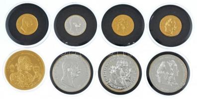 DN "Osztrák-Magyar Monarchia pénzei utánveretben" aranyozott/ezüstözött Cu-Ni (8xklf) mind kapszulában, tanúsítvánnyal T:PP