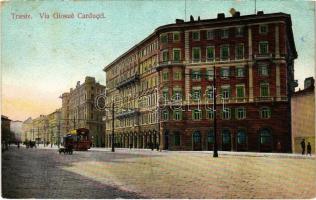 1914 Trieste, Trieszt; Via Giosue Carducci / street view, tram + Kommando des Seespitalschiffes III (r)