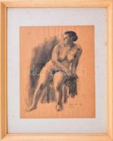 Széky Piroska (1922-?): Női akt, 1954. Szén, papír. Jelezve jobbra lent. Üvegezett fakeretben. 29,5x21 cm