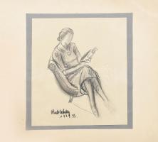 Rubleszky jelzéssel: Ülő nő. Ceruza, papír. kartonon. 18x18 cm
