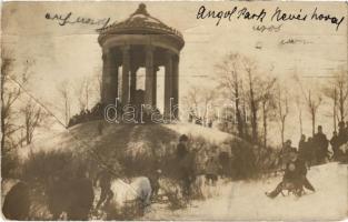 1912 München, Munich; Angol park kevés hóval, téli sport, szánkózók / Englischer Garten im Winter, sledding. photo (Rb)