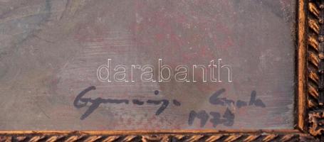 Olvashatatlan (... Gyula?) jelzéssel: Női arc. Vegyes technika, karton. Üvegezett, sérült fakeretben...