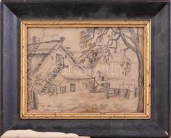 Olvashatatlan jelzéssel: Balatonkenesei részlet. Kréta, papír. Üvegezett, sérült fakeretben, 16×22,5 cm