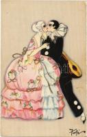 Italian lady art postcard, romantic couple. Ballerini & Fratini 165. artist signed (EK)