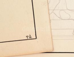 Turcsányi Árpád (1921-1998): 15 db ornamentika és egyéb díszítőrajz, harmadéves szobrásznövendékként...