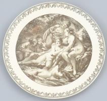 Sarreguemines porcelánfajansz tál, Fürdőző nimfák. matricás, jelzett, hibátlan d: 20 cm
