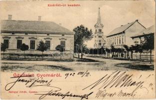 1902 Gyoma (Gyomaendrőd), Endrődi út kezdete, templom. Szilágyi istván kiadása (EK)