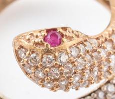 Ezüst (Ag) kígyó, köves gyűrű, rubin szemek, állítható, jelzett, bruttó:5,8g,