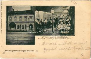 1900 Budapest I. Bittner Alajos vendéglője, Minden pénteken szegedi halászlé, fedett kert. Krisztina körút 83. Ádám Herman kiadása (EK)