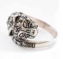 Ezüst (Ag) párducos markazitos gyűrű, m: 58 , jelzett, bruttó:5,9g