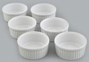 6 db créme brulee-s/szuflés francia porcelán tálka. Fehér mázas, jelzett, hibátlan d: 9 cm