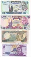 Malawi 2015. 20K + Szomália 1991. 50Sh + Zambia DN (1986-1988) 10K + 50K T:I,I- Malawi 2015. 20 Kwacha + Somalia 1991. 50 Shillings + Zambia ND (1986-1988) 10 Kwacha + 50 Kwacha C:UNC,AU Krause P#63, #R2, #26, #28