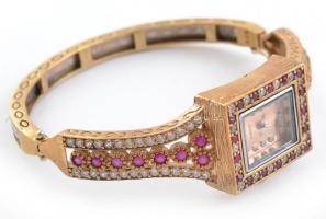 Ezüst (Ag) női, köves, karpereces karóra, quartz, működik, d: 6cm, jelzett, bruttó:33,28g