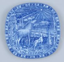 Julen Rörstand Sweden 1974. Kékfestett svéd fali tányér, eredeti dobozban, jelzett, hibátlan. 19,5x19,5 cm
