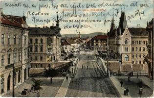 1912 Kolozsvár, Cluj; Szamos híd környéke, Hitelszövetkezet, varrógép és kerékpár üzlet / Somes river bridge, shops, credit union (EK)