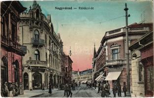 1914 Nagyvárad, Oradea; Rákóczi út, Haas Fülöp és fia, Tarsoly és Risztó és Stepper Ottó üzlete / street with shops (EK)