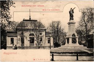 Nagyvárad, Oradea; Széchenyi téri kioszk, Mária szobor / park kiosk and statue (r)