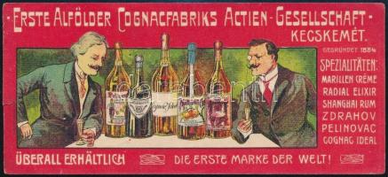 cca 1910 Erste Alfölder Cognacfabriks Actien-Gesellschaft - Kecskemét, számolócédula, Bp., Márton és Vas-ny., kis szakadással.