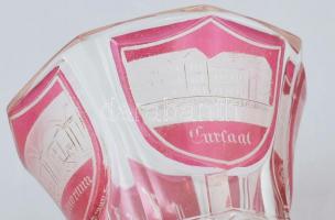 Antik biedermeier emlék pohár, pácolt, gravírozott, korának megfelelő kopásokkal, 1860 körül, m: 16 ...