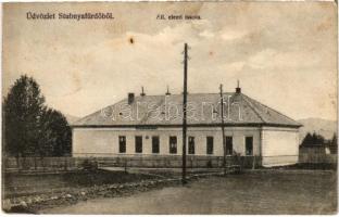 1913 Stubnyafürdő, Túróchévíz, Stubnianske Teplice, Turcianske Teplice; Állami elemi iskola. Hegedűs J. fényképész / school (fl)